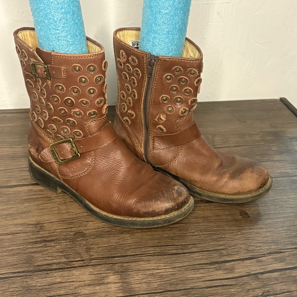 Frye Kids Brown Leather Studded Mid-Calf Boots